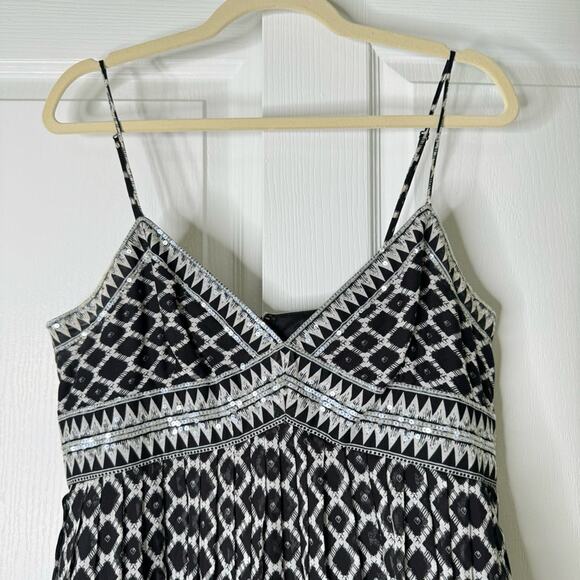 BCBGMaxazria Party Dress Sleeveless Sequins Tulle Printed Silk Black White 12 - Picture 3 of 16